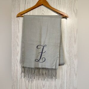 Cashmere Feel Gray Fringe Scarf with Embroidered Initial F